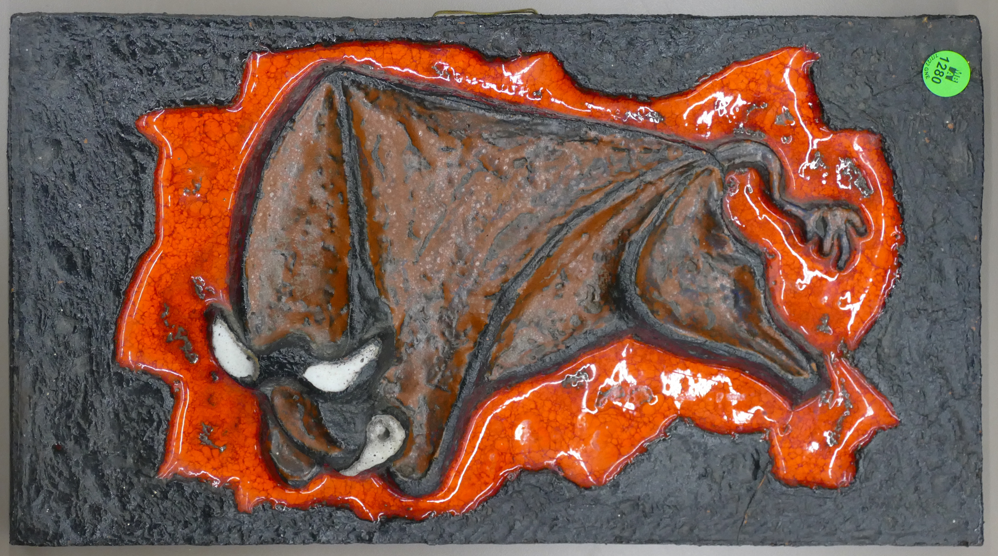 Appraisal: Italian Mid Century Pottery Bull Plaque ''x ''