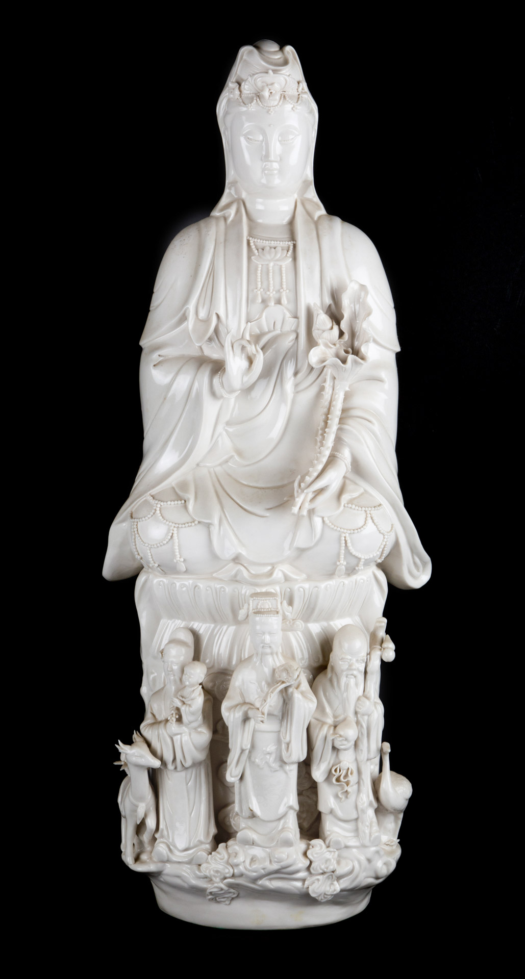 Appraisal: Chinese blanc de chine porcelain Quan-Yin in group circa large