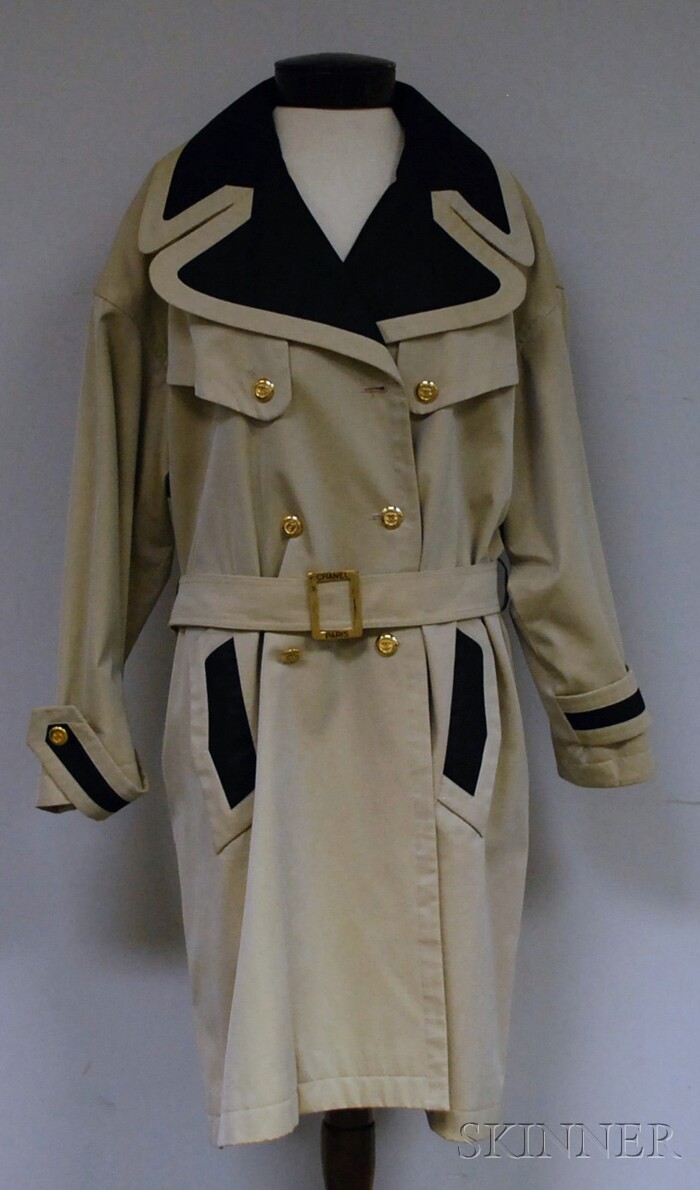 Appraisal: Lady's Chanel Silk-lined Cotton Trench Coat labeled overall khaki color