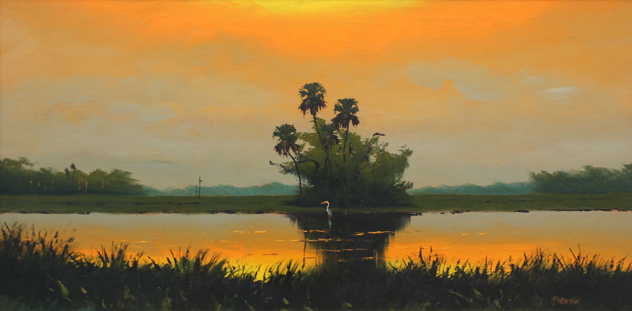 Appraisal: NEWTON Harold American - Florida Highwaymen Orange Glow River Sunset