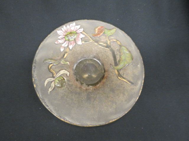 Appraisal: Galle Cameo and Enameled Art Glass Dish raised floral textured