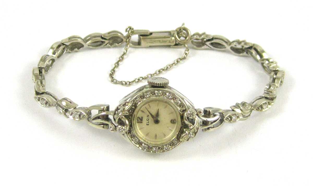 Appraisal: LADY'S ELGIN DIAMOND AND FOURTEEN KARAT WHITE GOLD WRIST WATCH