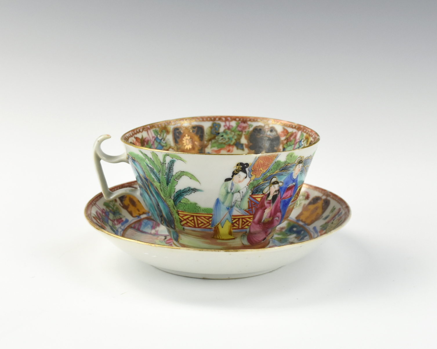 Appraisal: CHINESE CANTON GLAZED TEACUP SET W PLATE TH C A