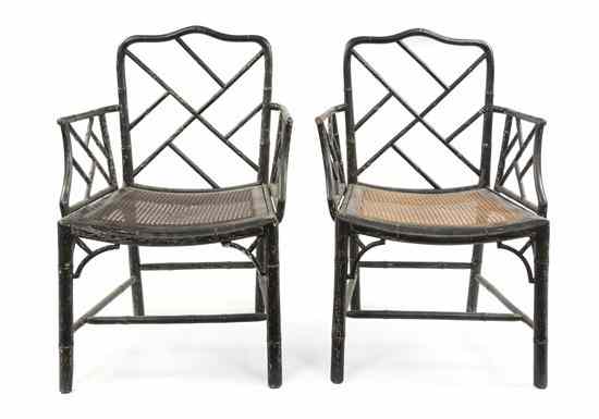 Appraisal: A Pair of Bamboo Open Armchairs having an arched crest