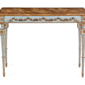 Appraisal: An Italian Carved Painted and Parcel Gilt Faux Marble-Top Console