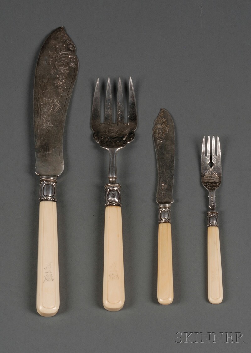 Appraisal: Victorian Silver and Ivory-handled Fish Flatware Set London Savoy makers