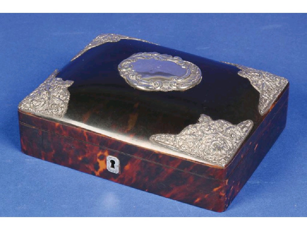 Appraisal: A SILVER MOUNTED TORTOISESHELL DRESSING TABLE BOX of rectangular form