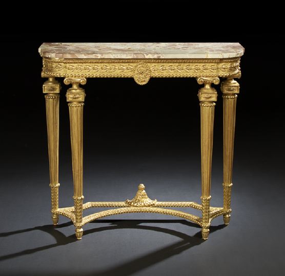 Appraisal: Louis XVI-Style Giltwood Side Table the D-form Breche de Benou