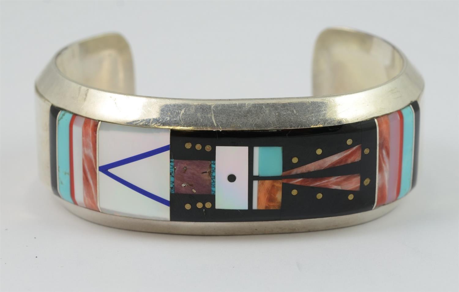 Appraisal: Willie Shaw Zuni sterling cuff bracelet inlaid with Mother of