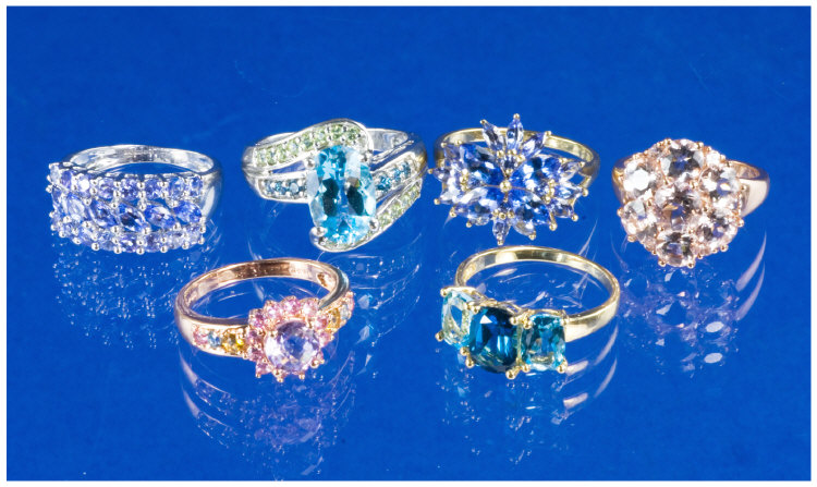 Appraisal: Collection Of Six ct Gold Gem Set Rings Mounted With