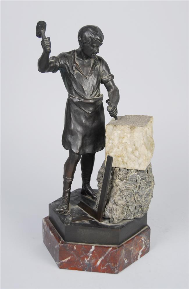 Appraisal: CONTINENTAL SCHOOL th century THE STONE MASON bronze with greenish