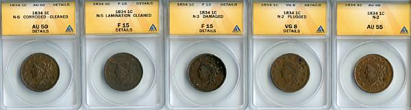 Appraisal: Large Cents C N- AU Details Corroded-Cleaned ANACS C N-