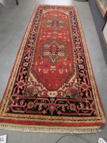 Appraisal: Heriz Persian Handmade Runner double meallion stylized florals thick pile