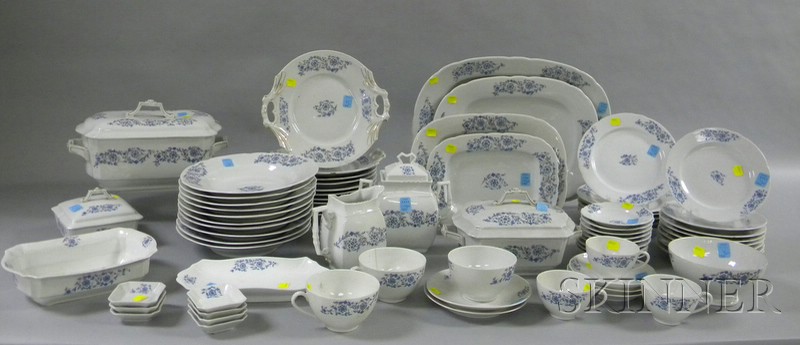 Appraisal: Blue Floral and Gilt-decorated Porcelain Partial Dinner Service comprising eight