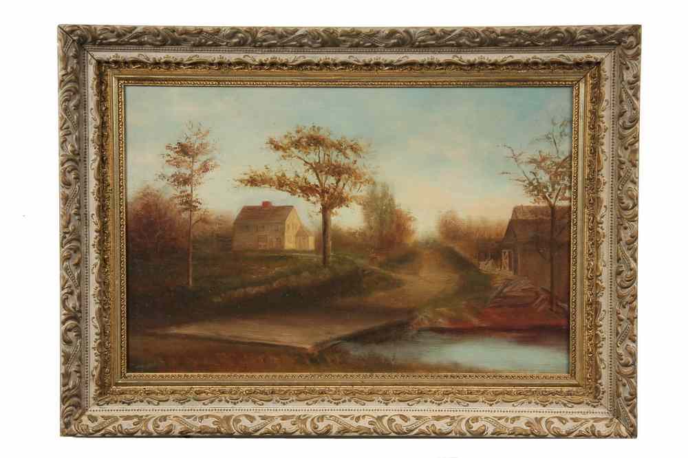 Appraisal: OOC - th c Primitive View of Maine Farmhouse and