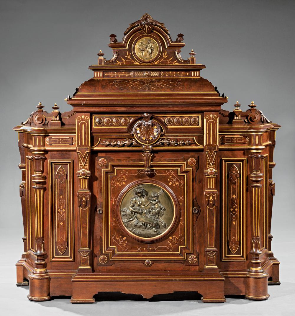 Appraisal: Fine American Renaissance Bronze-Mounted and Gilt-Incised Walnut and Burled Parlor