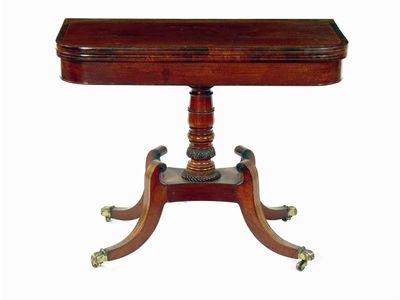 Appraisal: A late Regency mahogany tea table the hinged swivel top