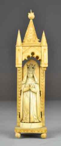 Appraisal: A Fine European Carved Ivory TryptichIn ecclesiastical steeple form carved