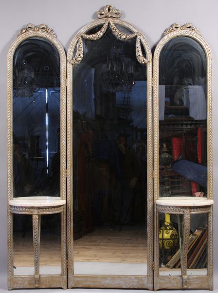 Appraisal: Early th Century French carved three panel mirrored dressing screen