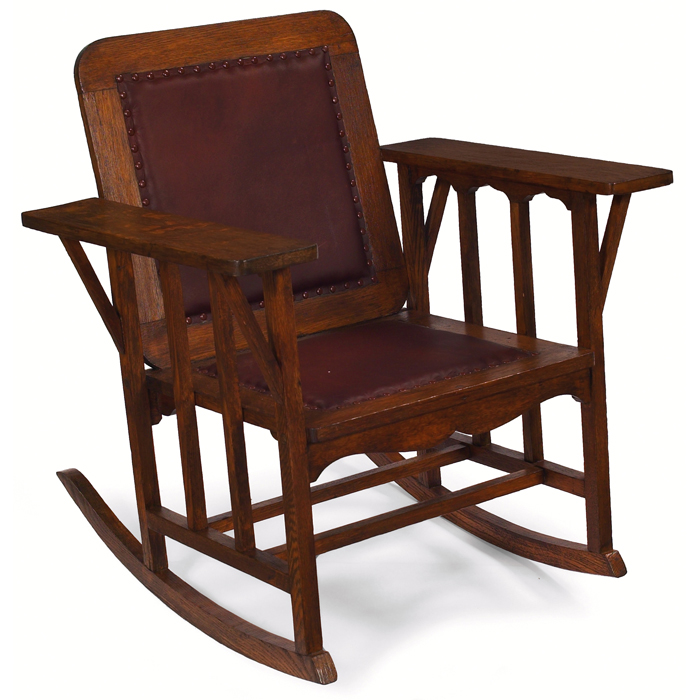 Appraisal: Phoenix Chair Company McKinley rocker flat-arm form with replaced leather