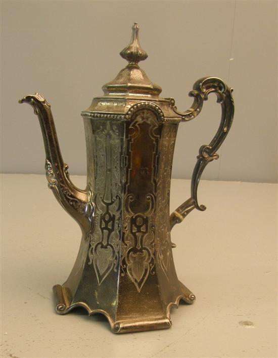 Appraisal: Victorian silver coffee pot with engraved octagonal body the cover