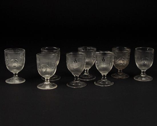 Appraisal: Eight Sandwich Glass Bellflower Pressed Wine Glasses chips to feet