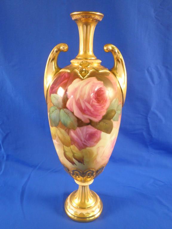 Appraisal: A Royal Worcester two handled vase painted with roses by