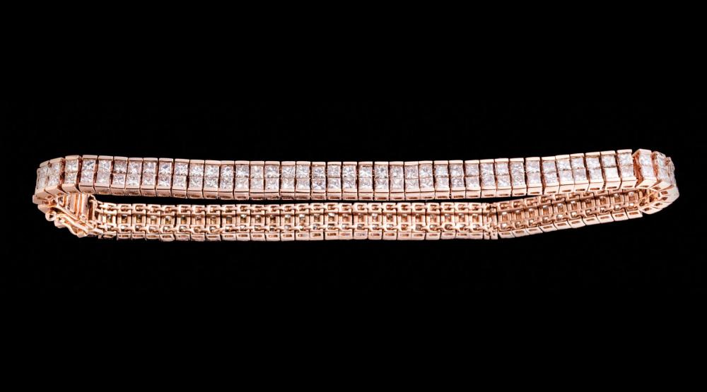 Appraisal: kt Rose Gold and Diamond Tennis Bracelet channel set princess