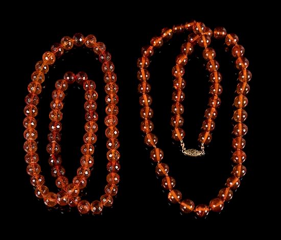 Appraisal: Two Amber Beaded Necklaces Length of longest inches Two Amber