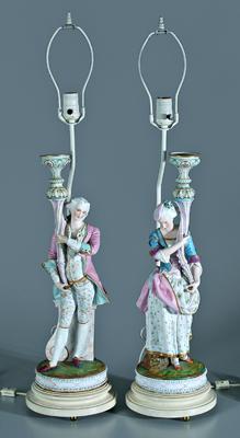 Appraisal: Two bisque figural lamps male and female in Colonial attire