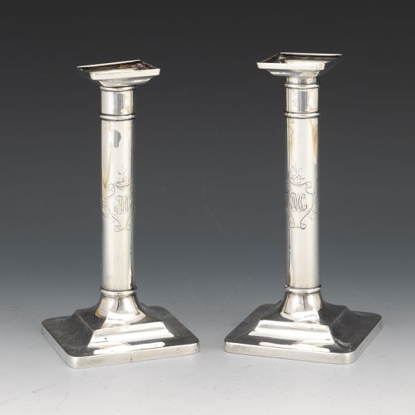 Appraisal: TIFFANY CO STERLING SILVER PAIR OF CANDLESTICKS CA - Ionic