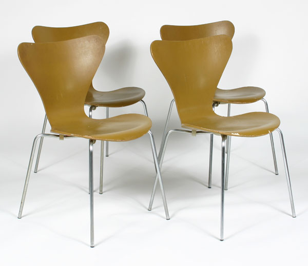 Appraisal: Set of Arne Jacobsen chairs chromed steel and enameled plywood