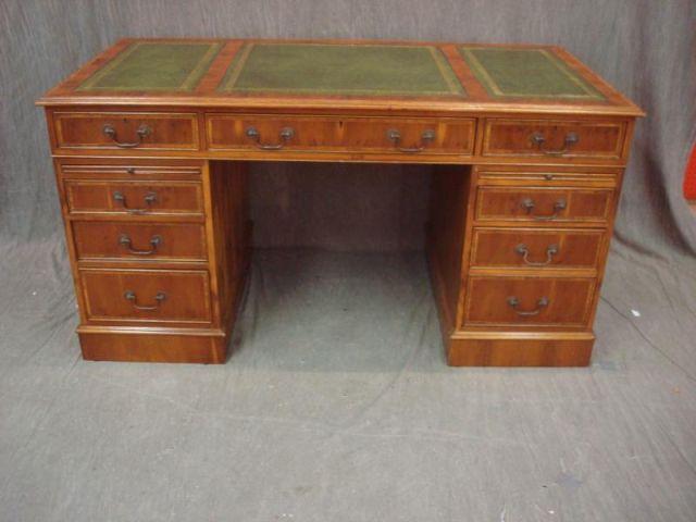 Appraisal: Yew Wood Leathertop Desk From a Yonkers home Dimensions x