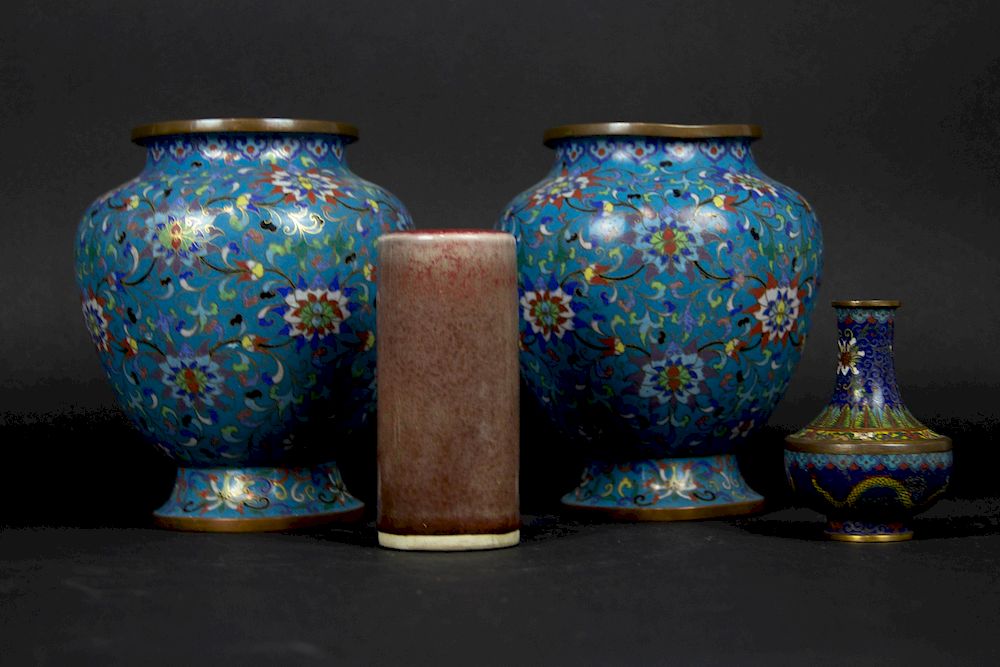 Appraisal: Pair of Cloisonne Jars together with a small vase and