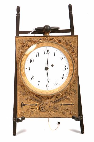 Appraisal: A French gilt bronze desk timepiece on easel form support