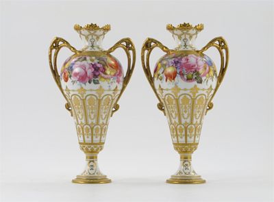 Appraisal: A pair of two-handled Royal Crown Derby vases the inverted