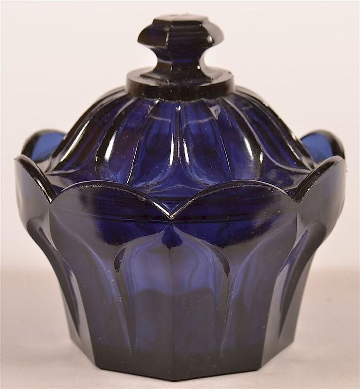 Appraisal: Cobalt Blue Flint Glass Covered Sugar Bowl Cobalt Blue Flint