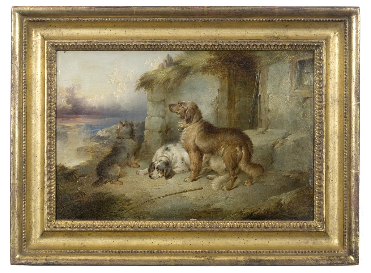 Appraisal: THREE HUNTING DOGS IN THE SCOTTISH HIGHLANDS NINETEENTH CENTURY Oil