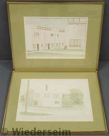 Appraisal: Pair of framed and matted architectural watercolor renderings of buildings