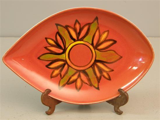 Appraisal: Poole Pottery leaf shaped dish in red and orange Marked