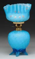 Appraisal: RARE BLUE SATIN RAINDROP MINI LAMP S - Blue satin