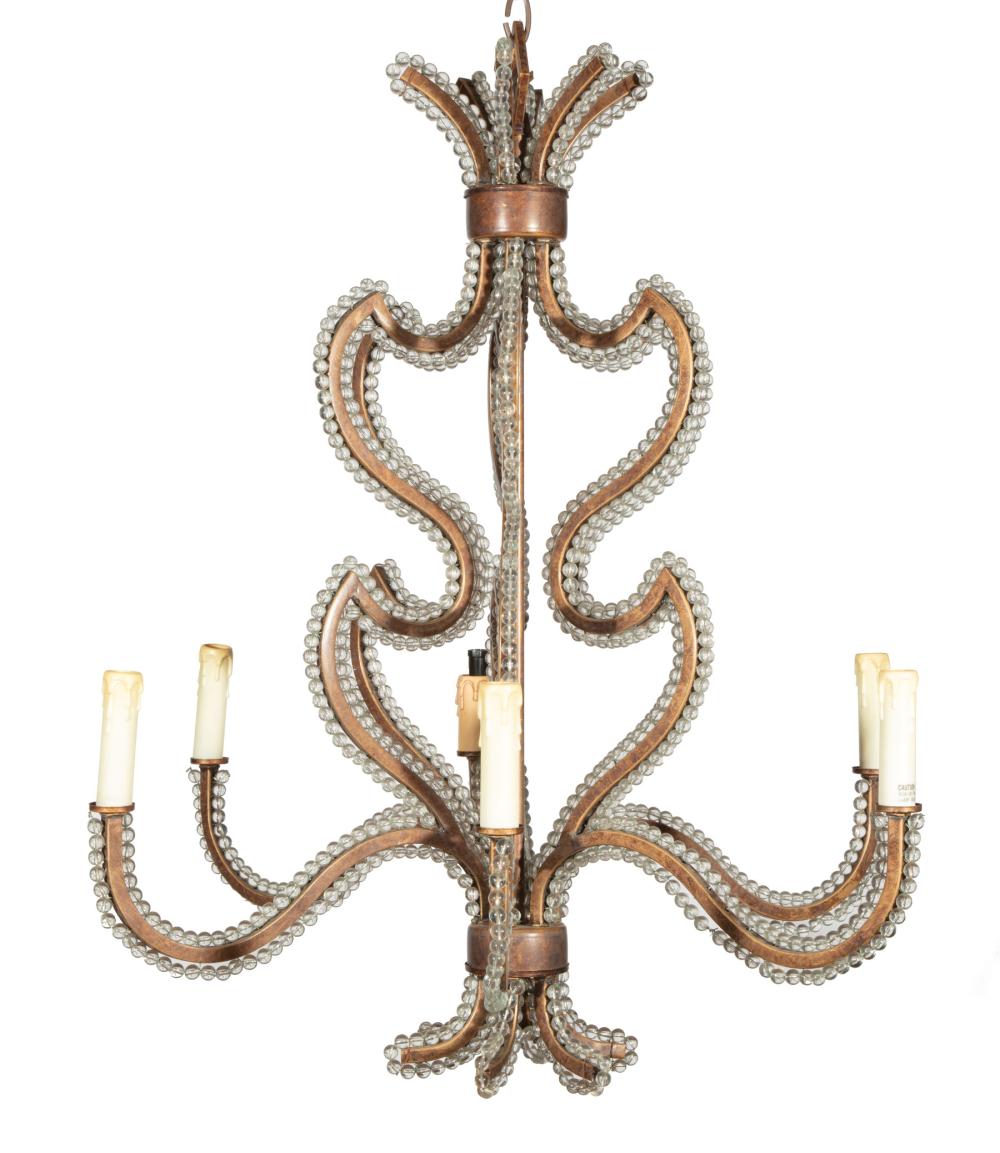 Appraisal: Continental Gilt Metal and Crystal Six-Light Chandelier scrolled arms embellished