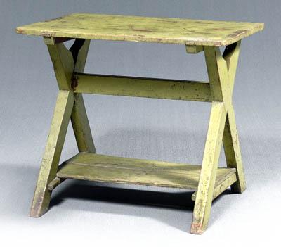 Appraisal: Maine green painted sawbuck table white pine throughout with early