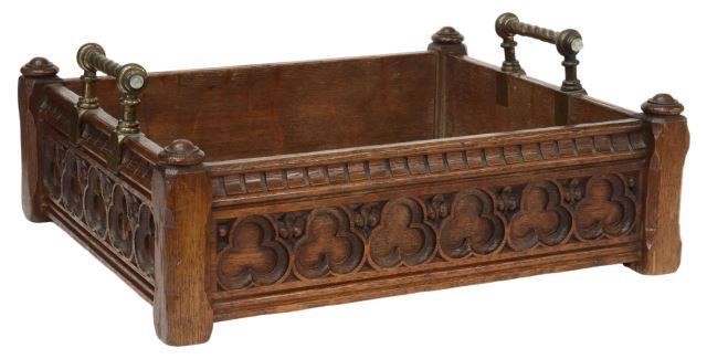 Appraisal: Gothic Revival carved oak box tray late th c brass