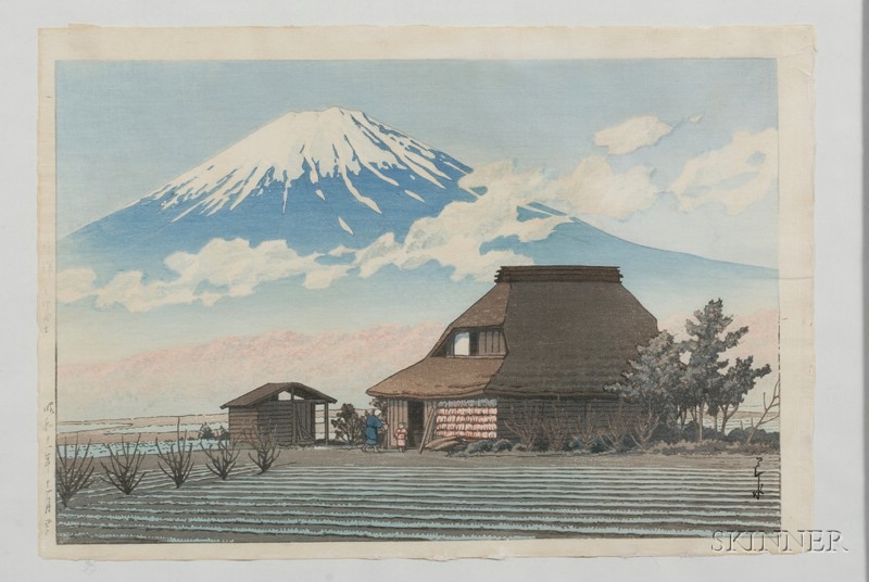 Appraisal: Hasui Farm beneath Mt Fuji fine impression color and condition