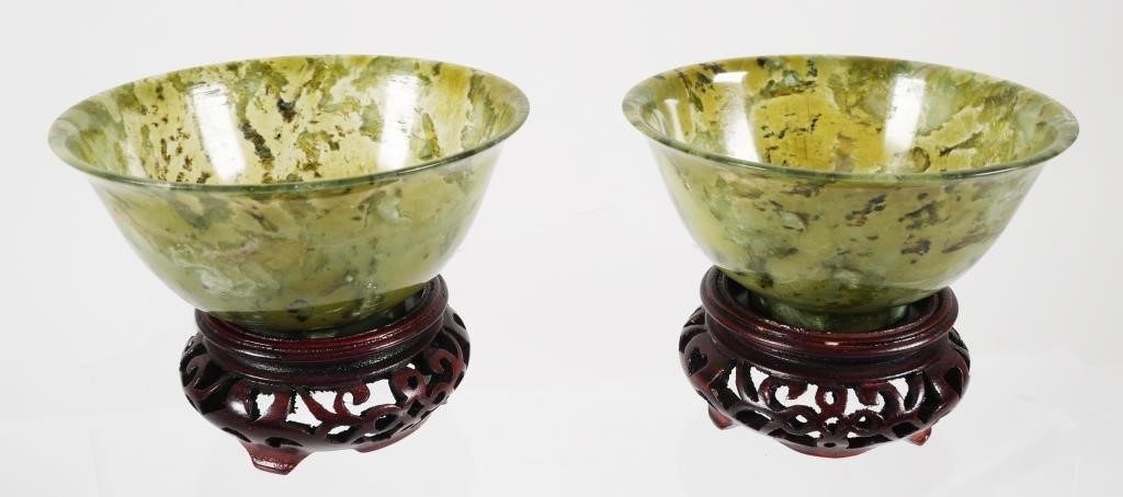 Appraisal: Vintage pair of serpentine Chinese bowls with the appearance of