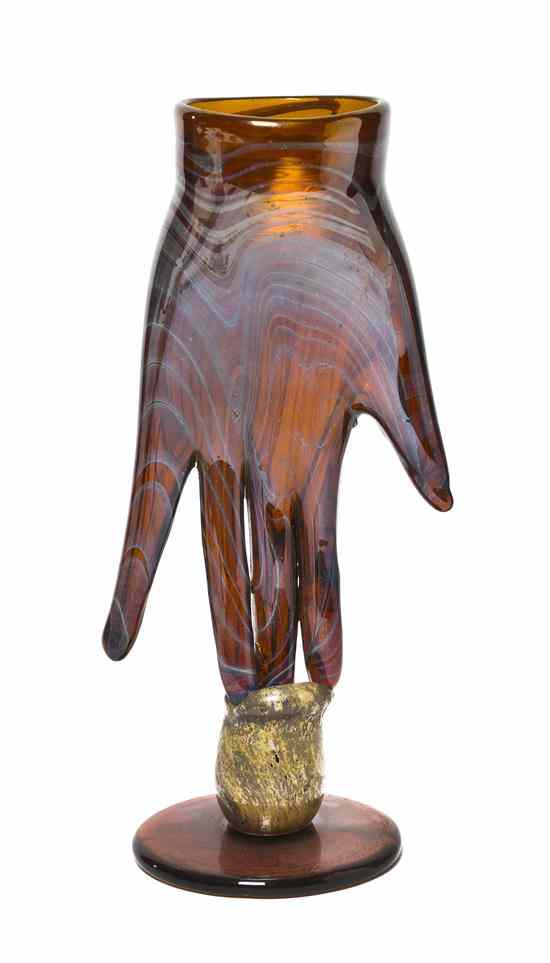 Appraisal: A Studio Glass Hand Joel Philip Myers having iridescent scrolled