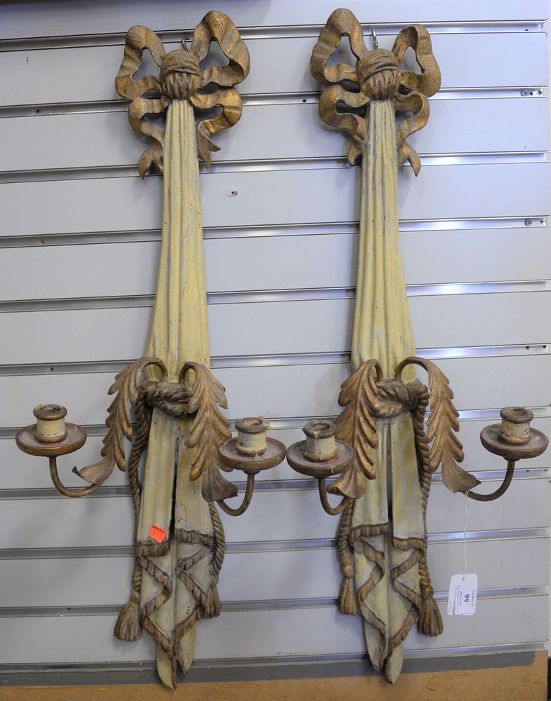 Appraisal: Pair of French Gilt Metal and Carved Painted Wood Two