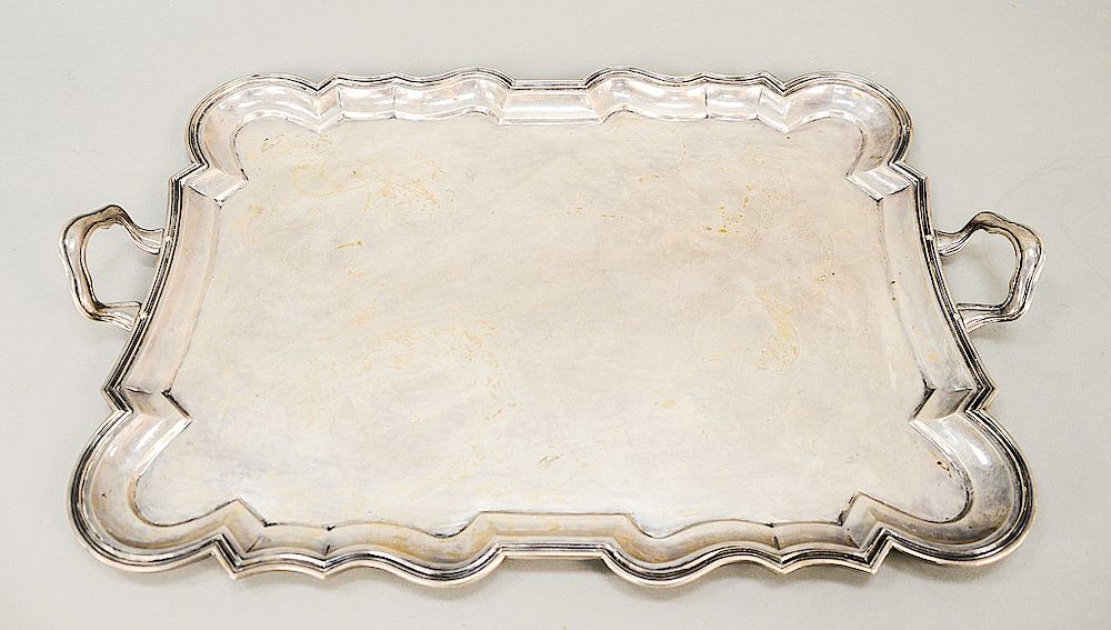 Appraisal: Sterling silver shaped tray with two handles probably Peruvian marked