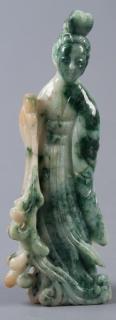 Appraisal: Chinese Stone Carved Quan Yin Figure Possibly spinach jade measures